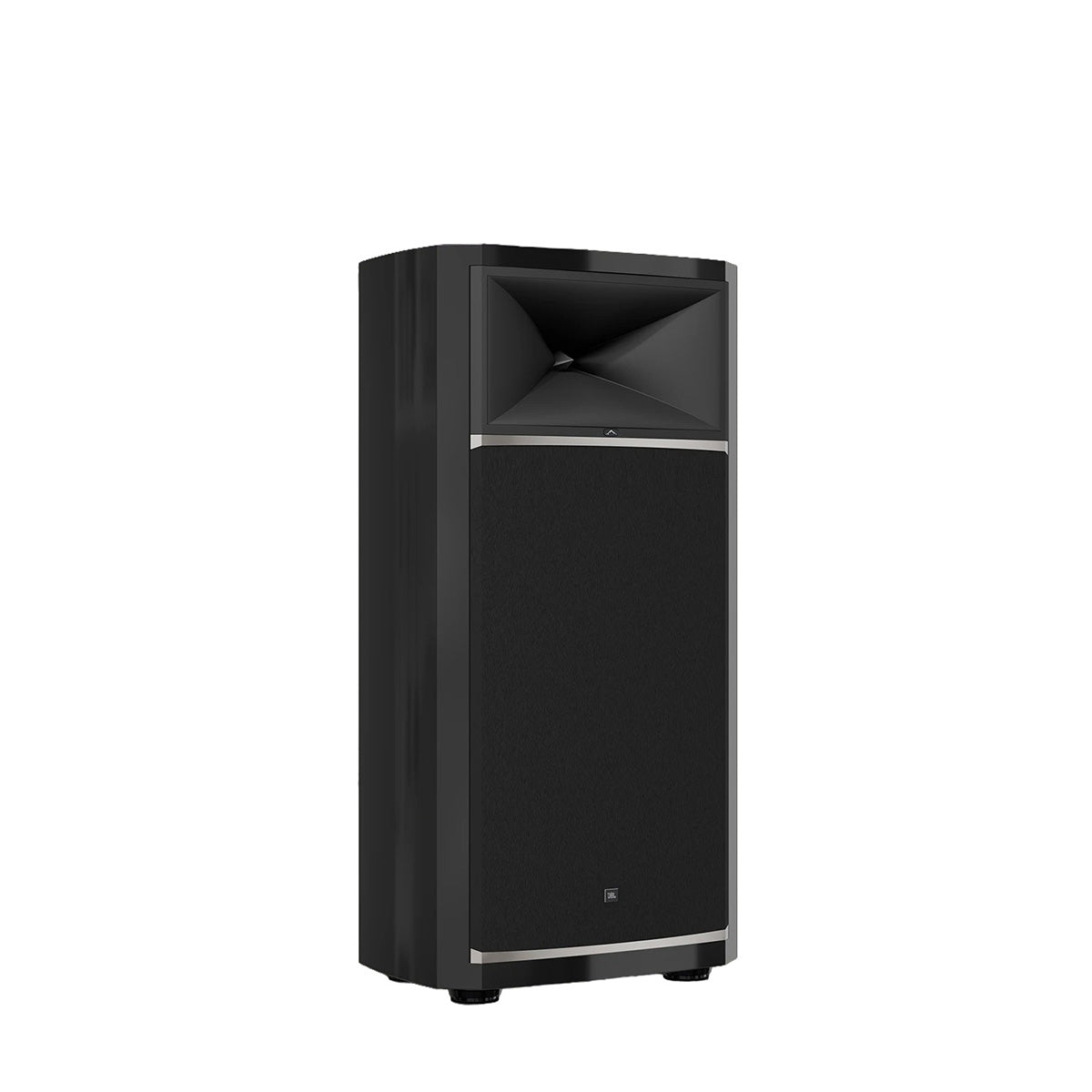 JBL Summit K2 3-Way Floorstanding Loudspeaker - single black speaker front view angled right with grille
