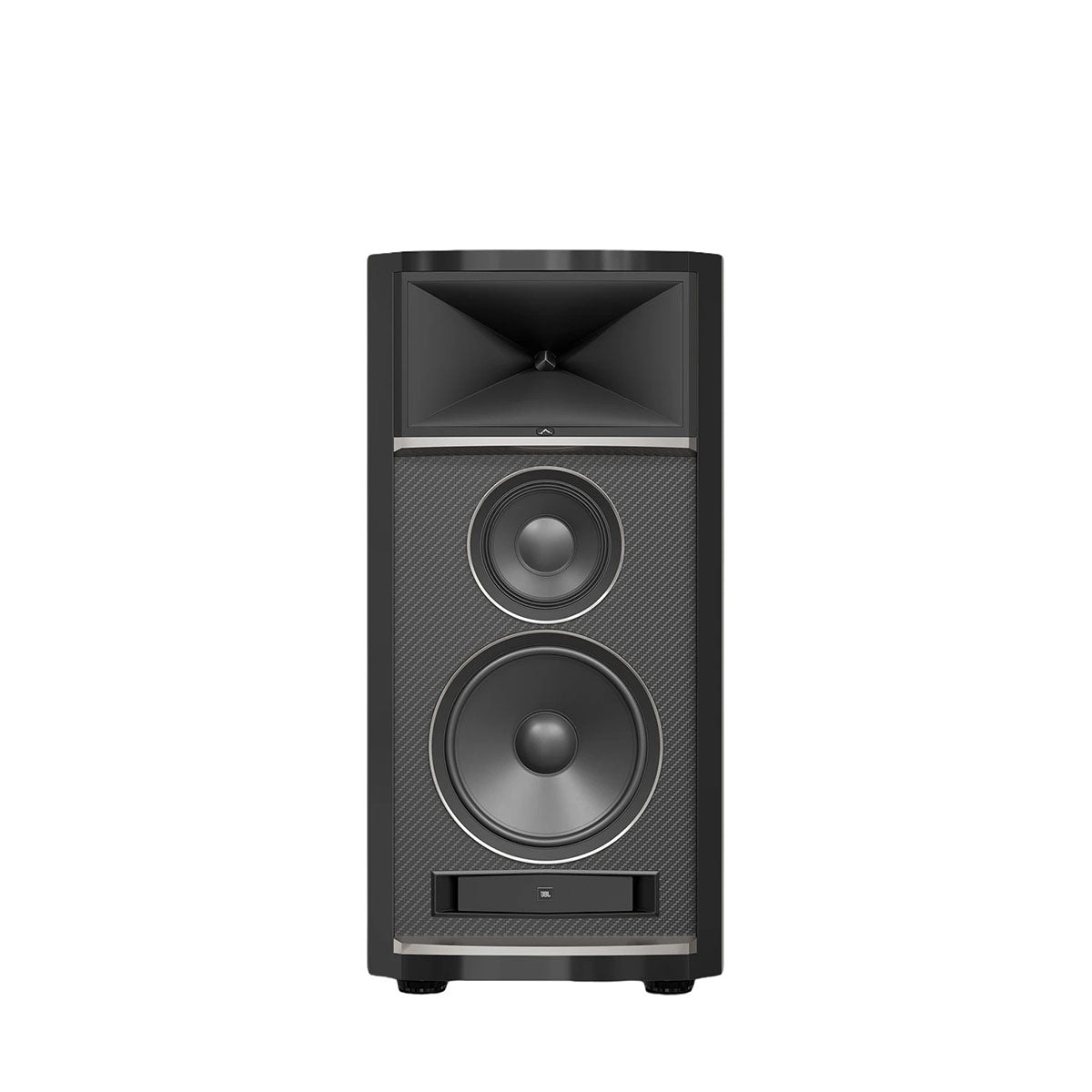 JBL Summit K2 3-Way Floorstanding Loudspeaker - single black speaker front view without grille