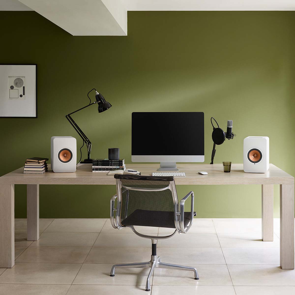 KEF LS50 Wireless II High Resolution Music System - Pair - lifestyle picture of mineral white pair on desk