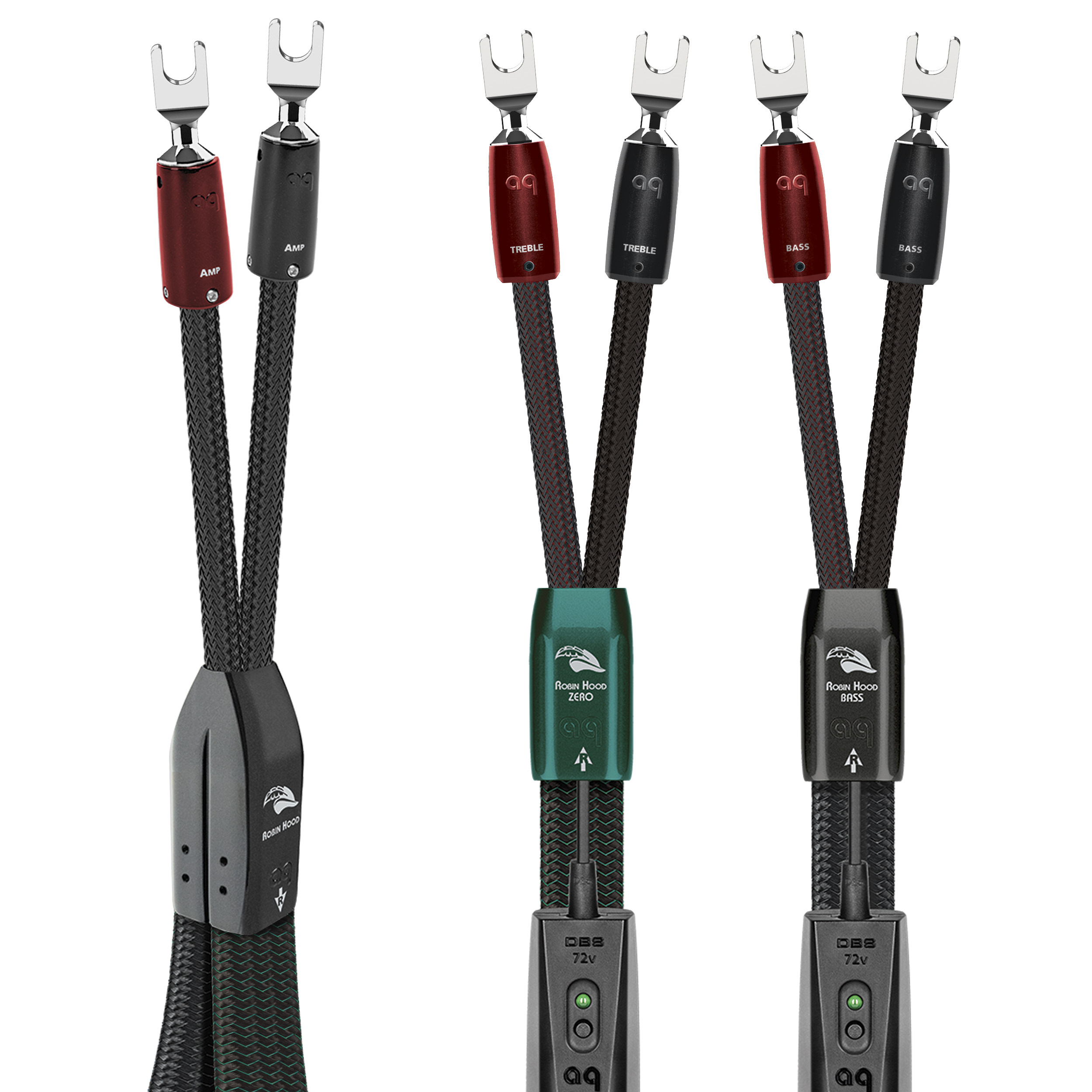 AudioQuest Robin Hood ZERO BiWire COMBO Speaker Cable w/ ZERO for Treble & BASS for Bass - front view