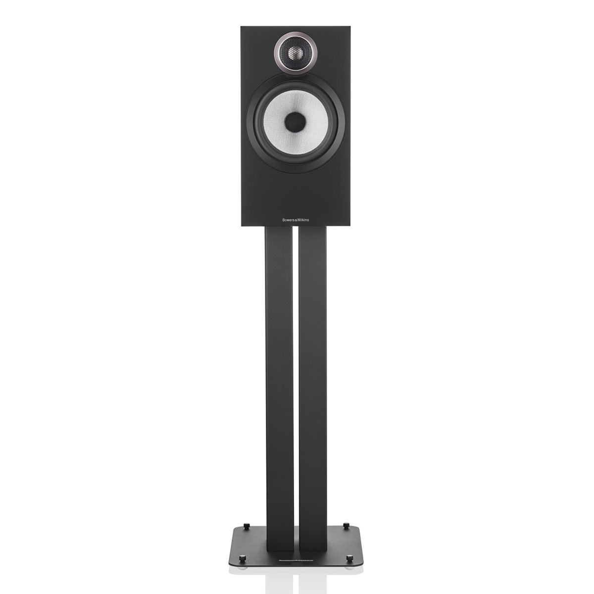 Bowers & Wilkins 606 S3 Stand Mount Speakers in Black without grille on stand