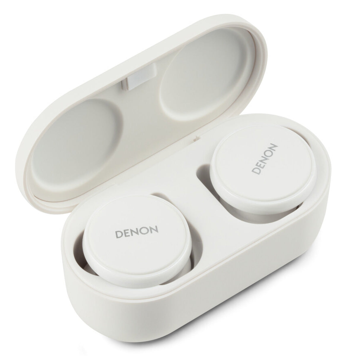 Denon PerL Pro Premium True Wireless Earbuds - white - open case view