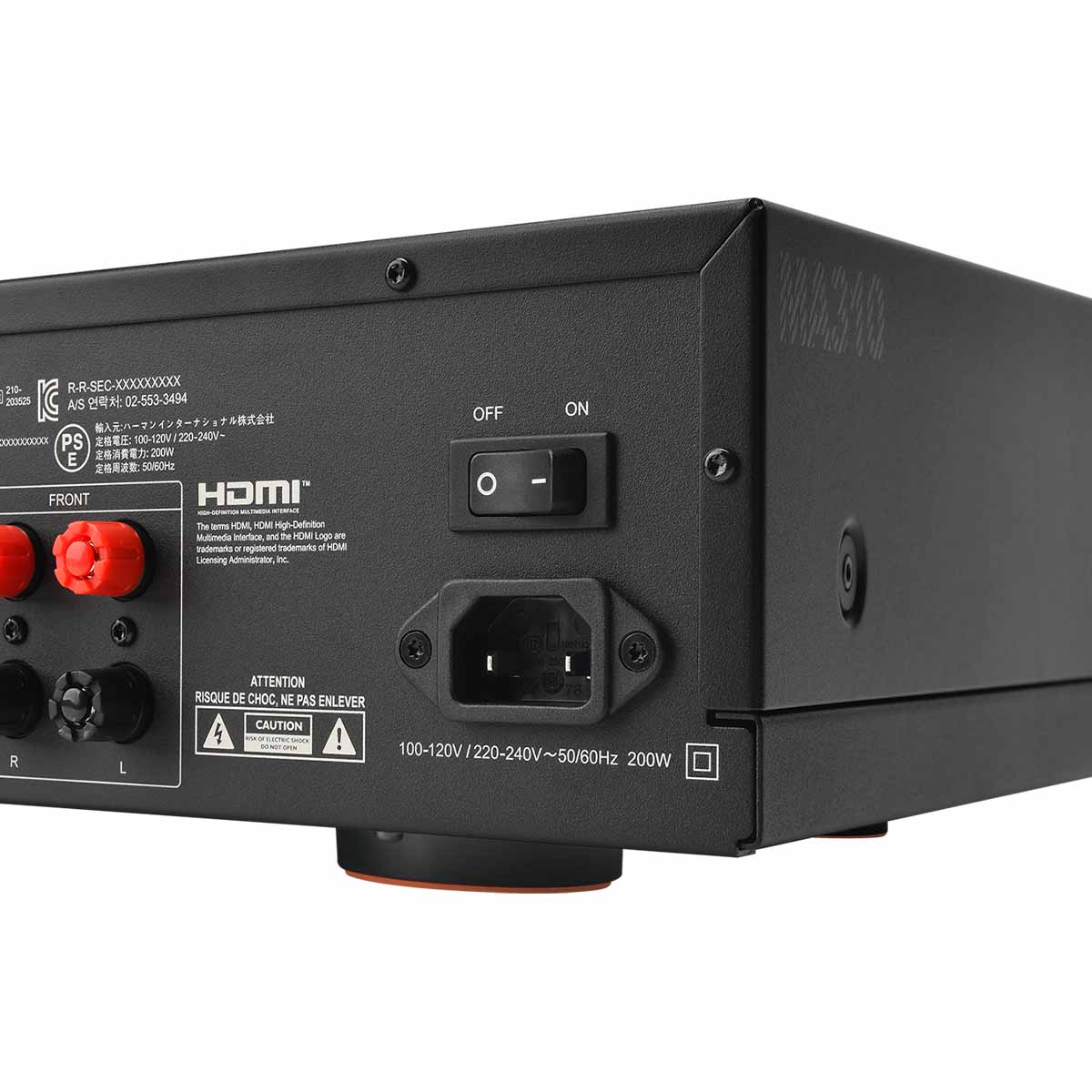 JBL MA310 5.2-Channel 4K AV Receiver - back panel detail angled left