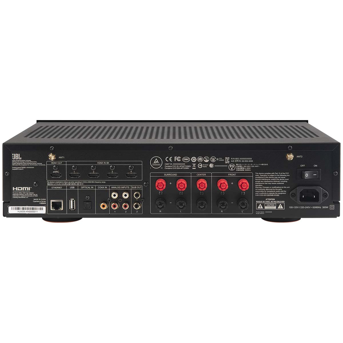 JBL MA510 5.2-Channel 8K AV Receiver - back view down-angled