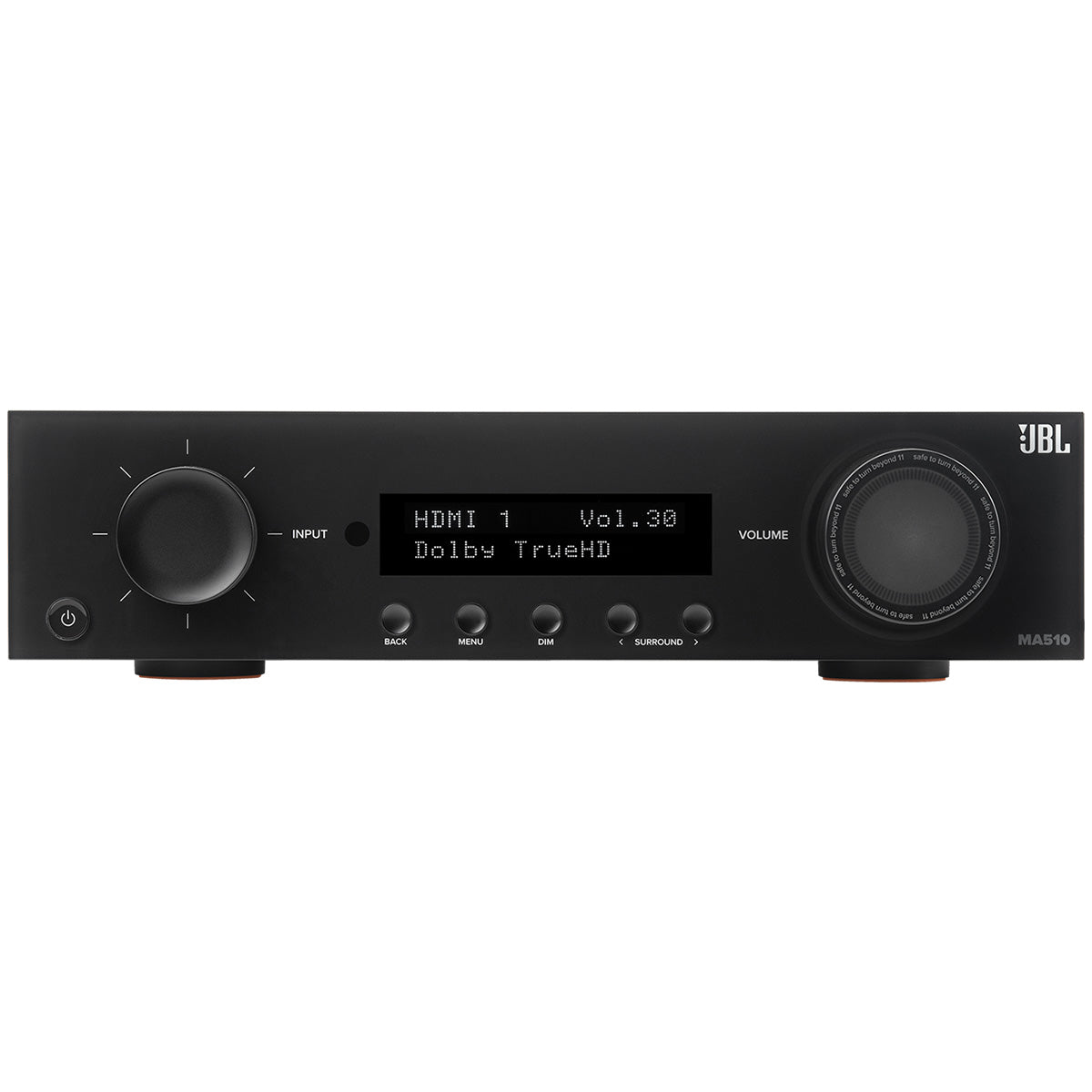 JBL MA510 5.2-Channel 8K AV Receiver with Black Front Panel - front view straight-on