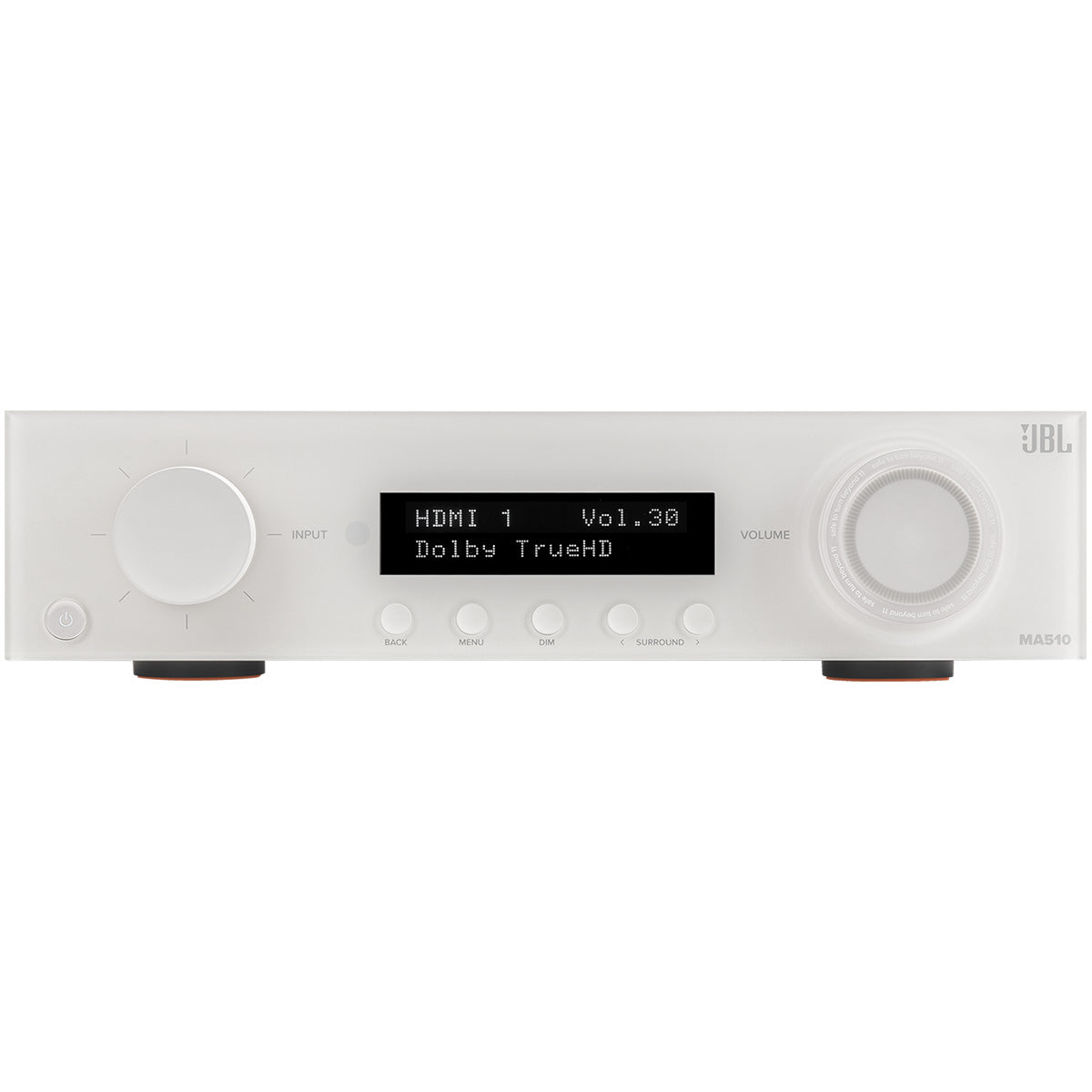 JBL MA510 5.2-Channel 8K AV Receiver with White Front Panel - front view straight-on
