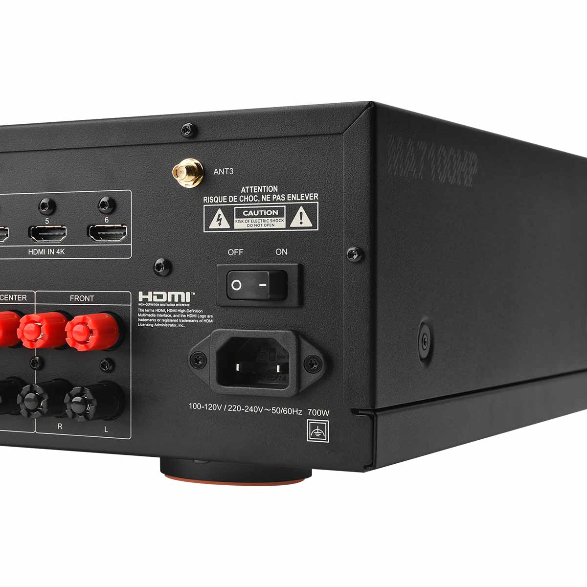 JBL MA7100HP 7.2-Channel 8K High Performance AV Receiver - back panel detail angled left