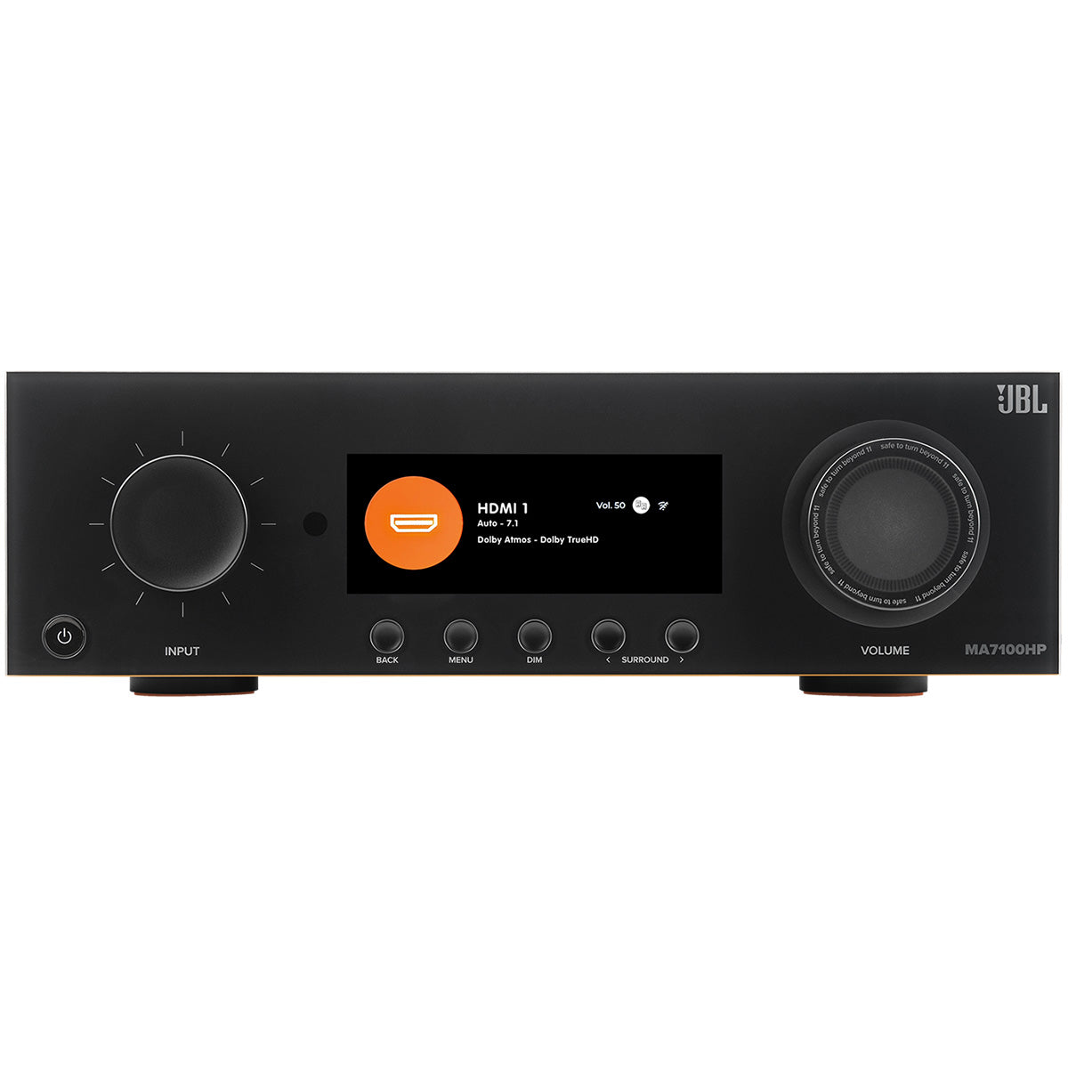 JBL MA7100HP 7.2-Channel 8K High Performance AV Receiver with Black Front Panel - front view straight on