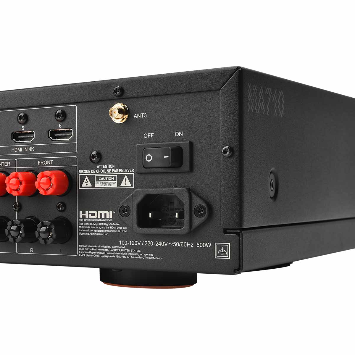 JBL MA710 7.2-Channel 8K AV Receiver - back panel detail angled left