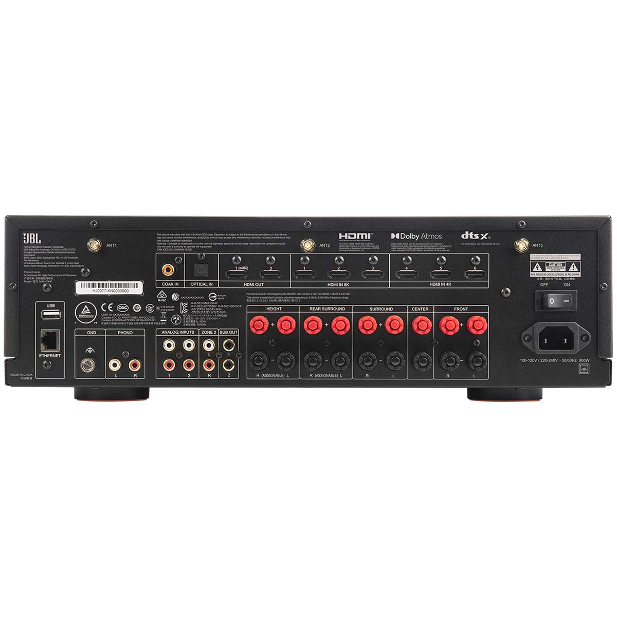 JBL MA9100HP 9.2-Channel 8K High Performance AV Receiver - back panel view straight on