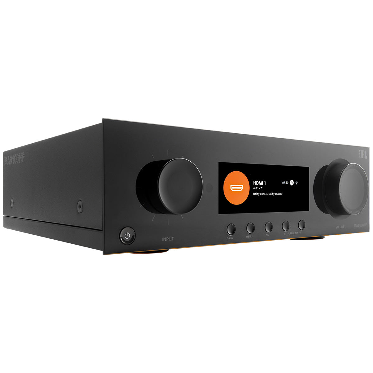 JBL MA9100HP 9.2-Channel 8K High Performance AV Receiver with Black Front Panel - front view straight on angled right