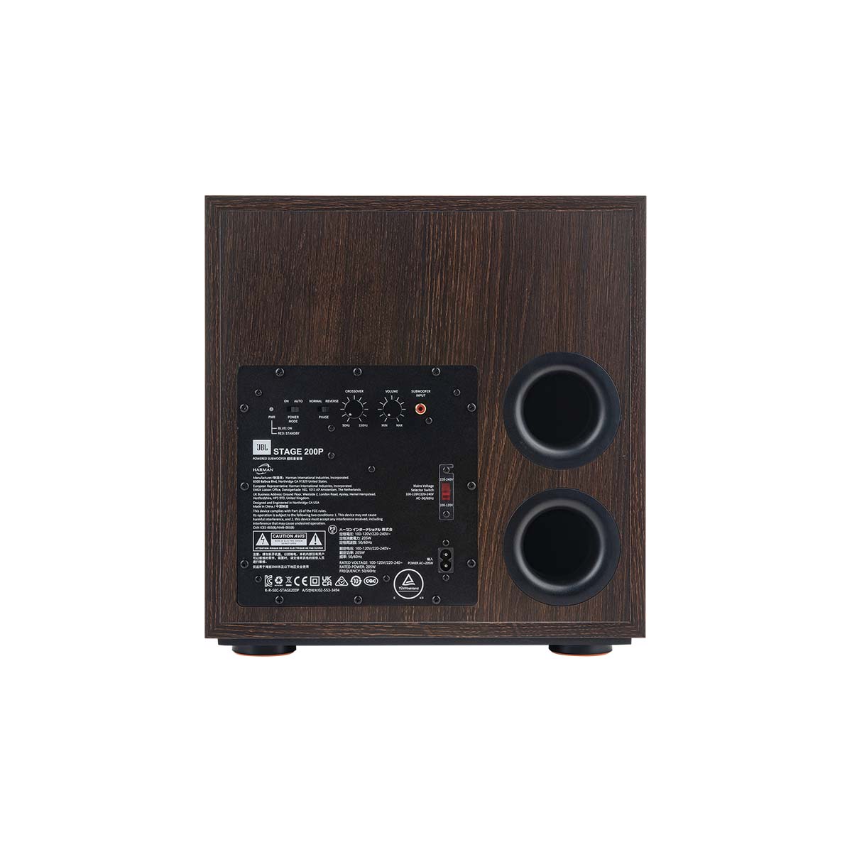 JBL Stage 2 200P 10-inch 300W Powered Subwoofer - Black - back view