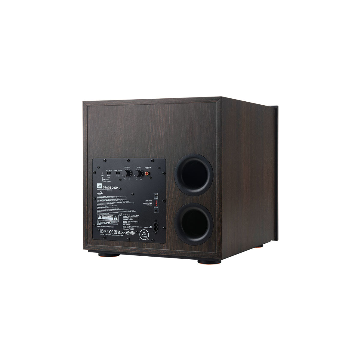 JBL Stage 2 200P 10-inch 300W Powered Subwoofer - Black - three-quarter back view