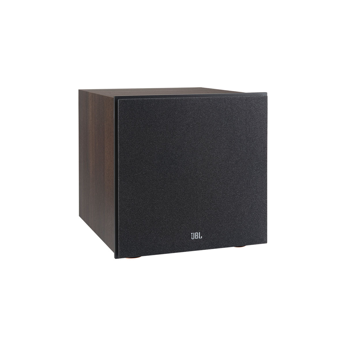 JBL Stage 2 200P 10-inch 300W Powered Subwoofer - Black - three-quarter view with grille angled right