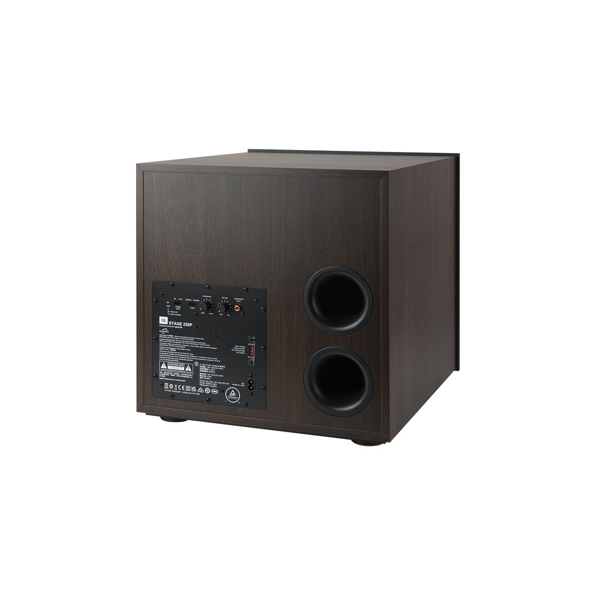 JBL Stage 2 220P 12-inch 500W Powered Subwoofer - Black - three-quarter back view