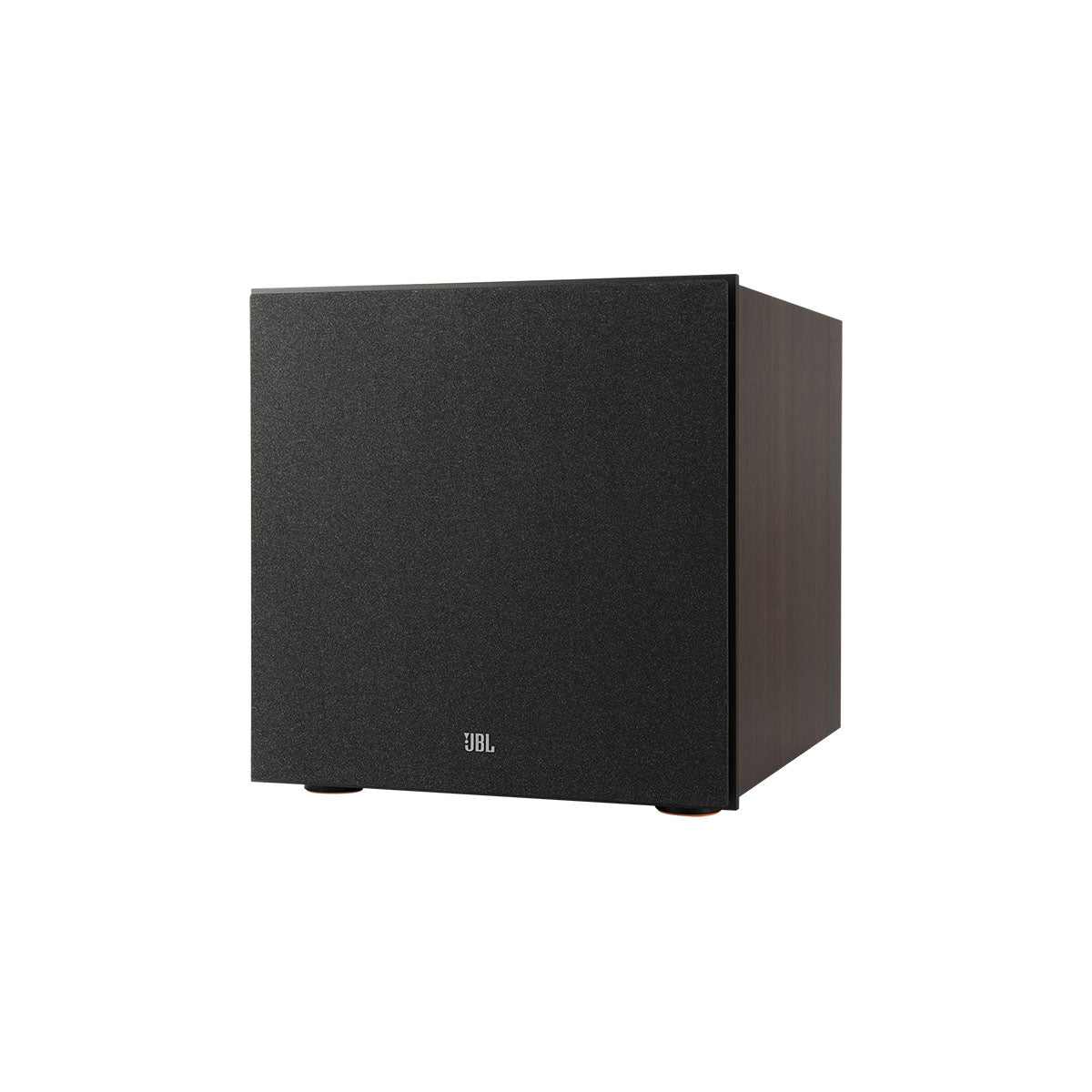 JBL Stage 2 220P 12-inch 500W Powered Subwoofer - Black - three-quarter front view with grille angled left