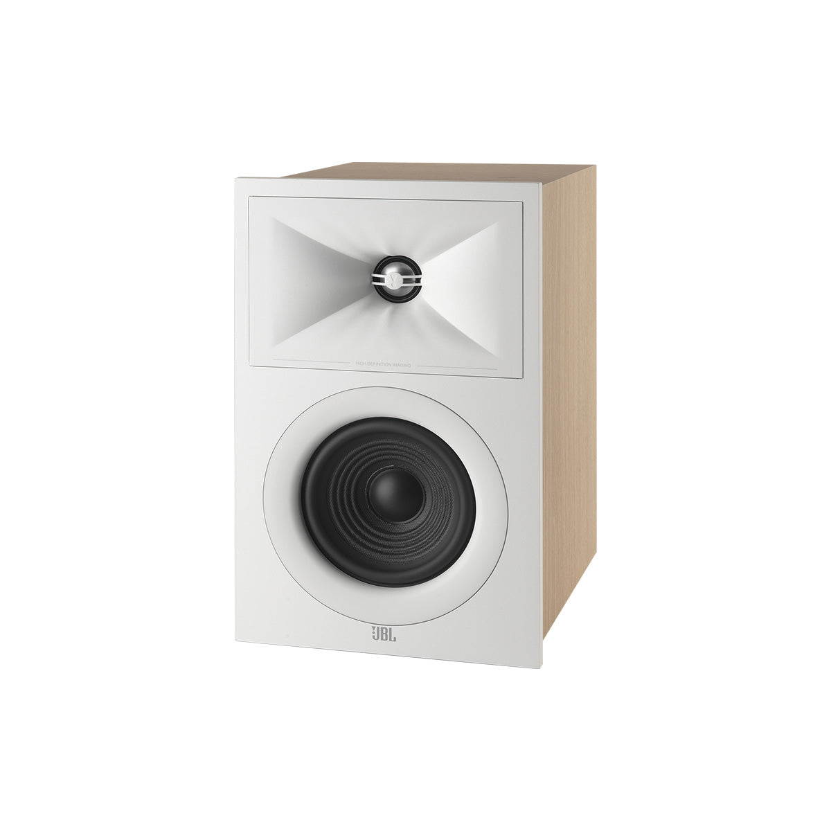 JBL Stage 2 250B 2-Way 5.25-inch Bookshelf Loudspeaker - White - single speaker no grille front three-quarter view