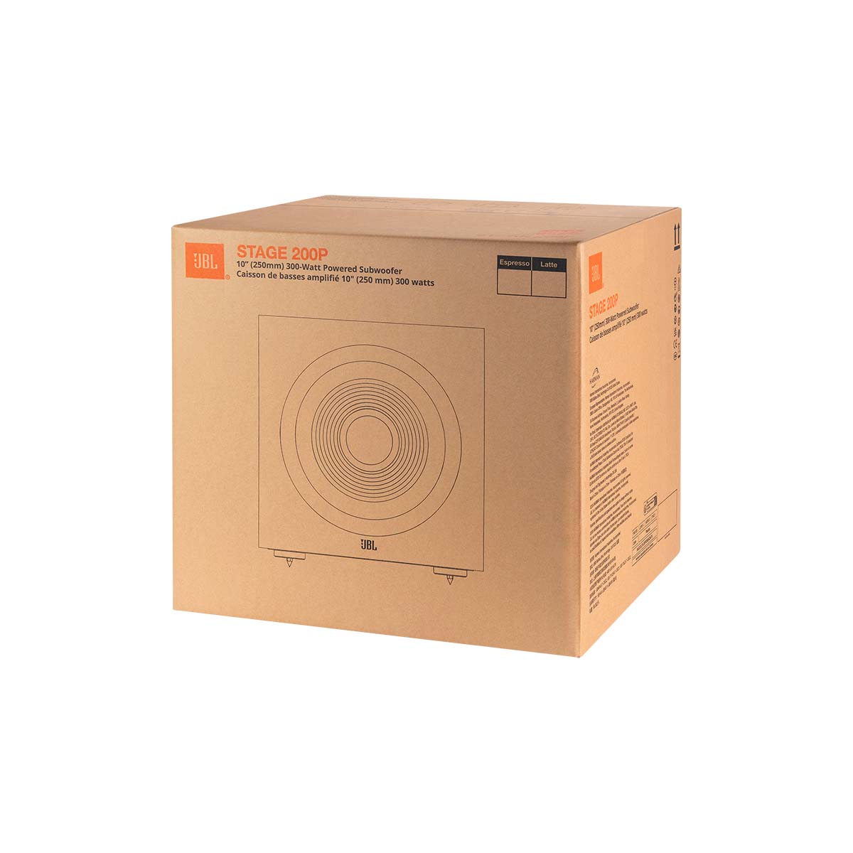 JBL Stage 2 200P 10-inch 300W Powered Subwoofer - Black - outer box