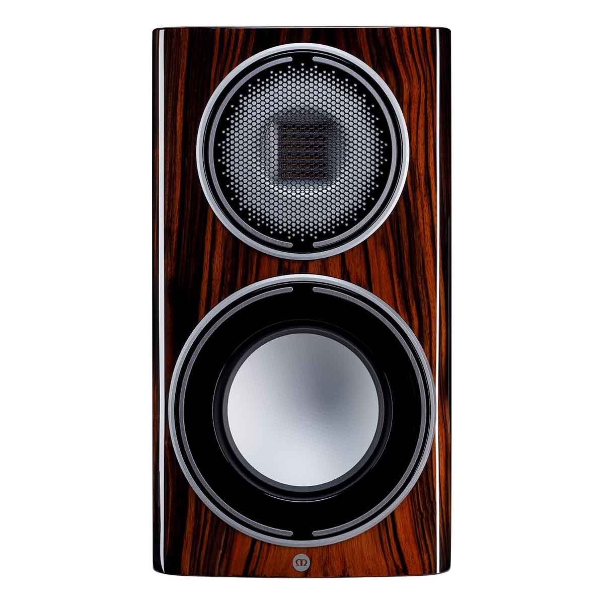 Monitor Audio Platinum 100 3G Bookshelf Loudspeaker - front view of piano ebony single speaker