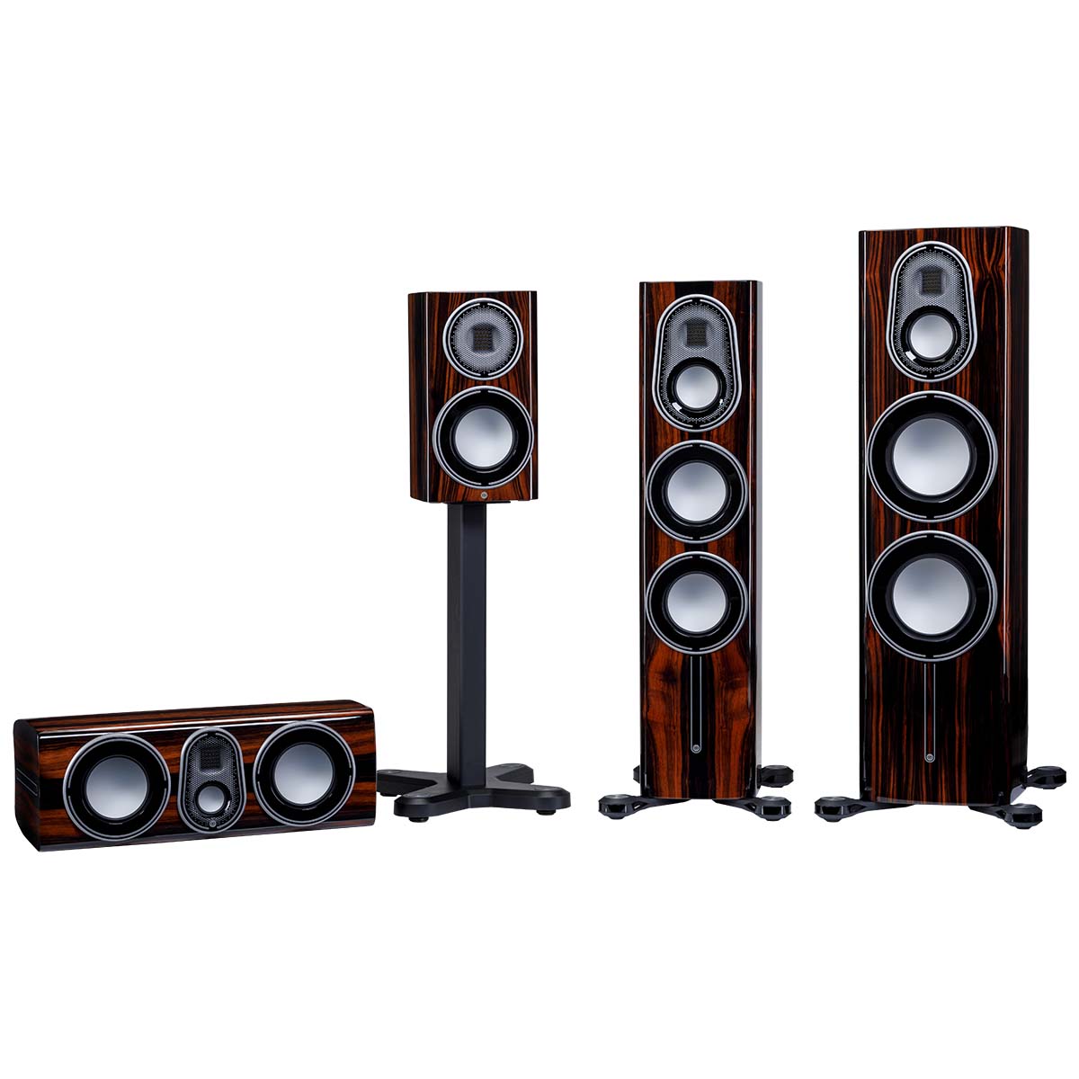 Monitor Audio Platinum 3G Full Lineup - front view of piano ebony