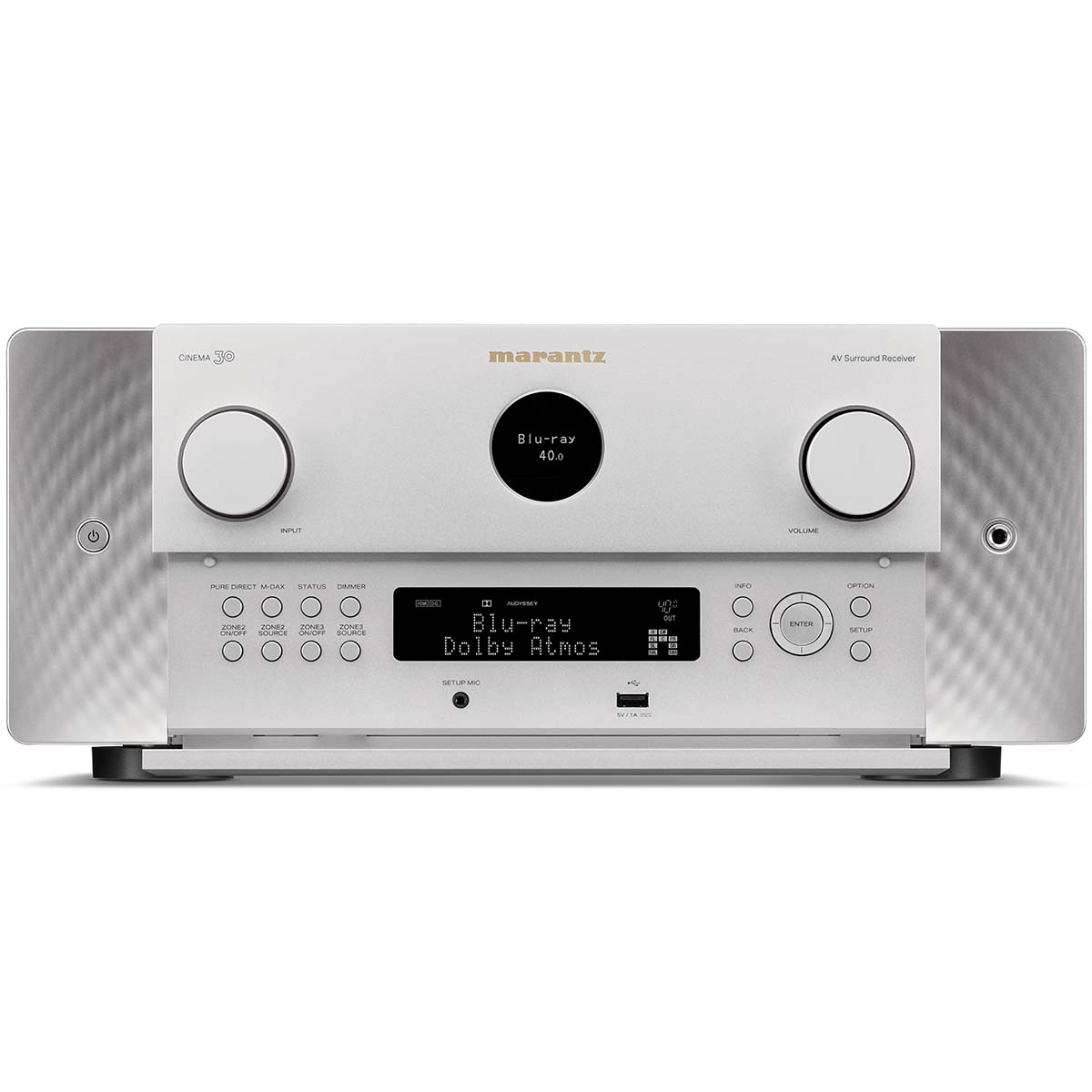 Marantz CINEMA 30 11.4 Channel Home Theater Receiver - Silver / Gold front view without cover