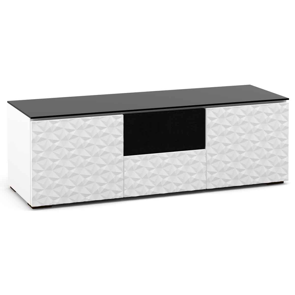 Salamander Designs Milan 236 Triple-Width AV Cabinet with Center Speaker Opening - White / Black Glass- front view