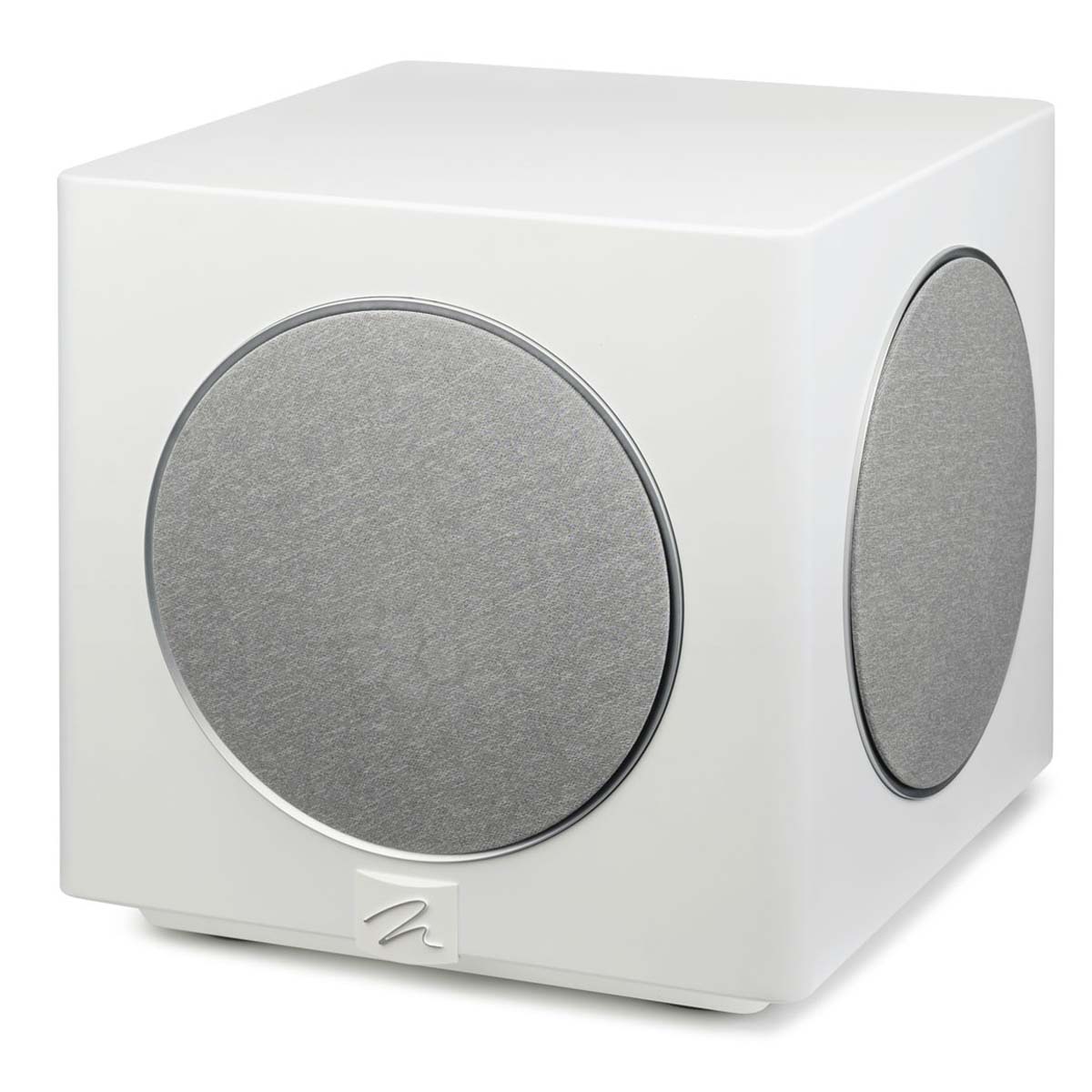 MartinLogan Abyss 8 High-Resolution Subwoofer System - White angled right front view with grille