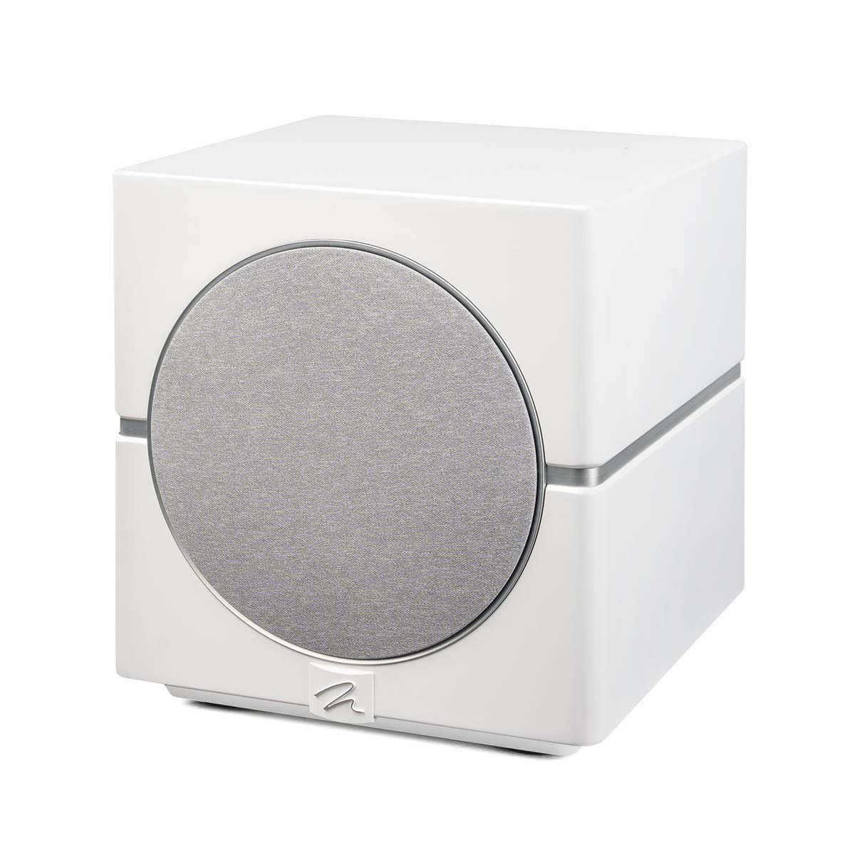 MartinLogan Dynamo 10 High-Resolution Subwoofer white angled right front view with grille