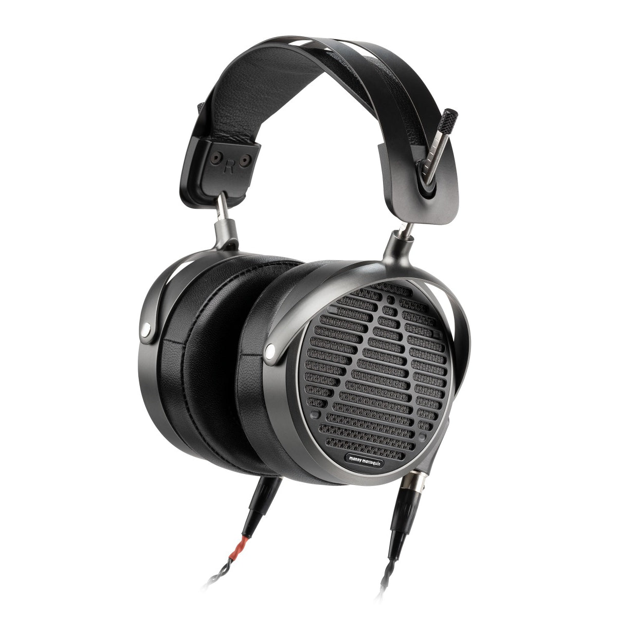 Angled view of Audeze MM-500 Open-back Planar Magnetic Over-ear headphones in black color.