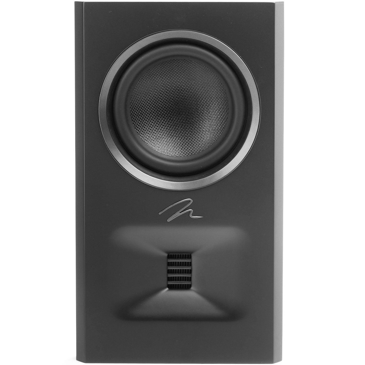 MartinLogan Motion XT MP10 on-wall Speaker in black, front view without grilles on white background