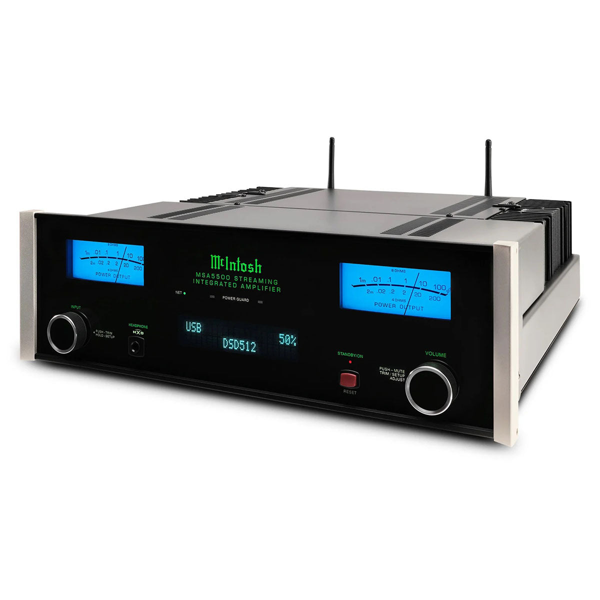McIntosh MSA5500 Streaming Integrated Amplifier - black high-angle front view angled left
