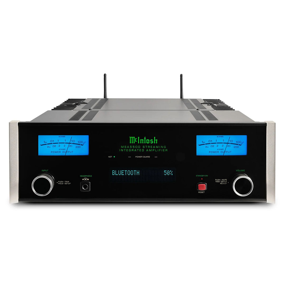 McIntosh MSA5500 Streaming Integrated Amplifier - black front view high-angle