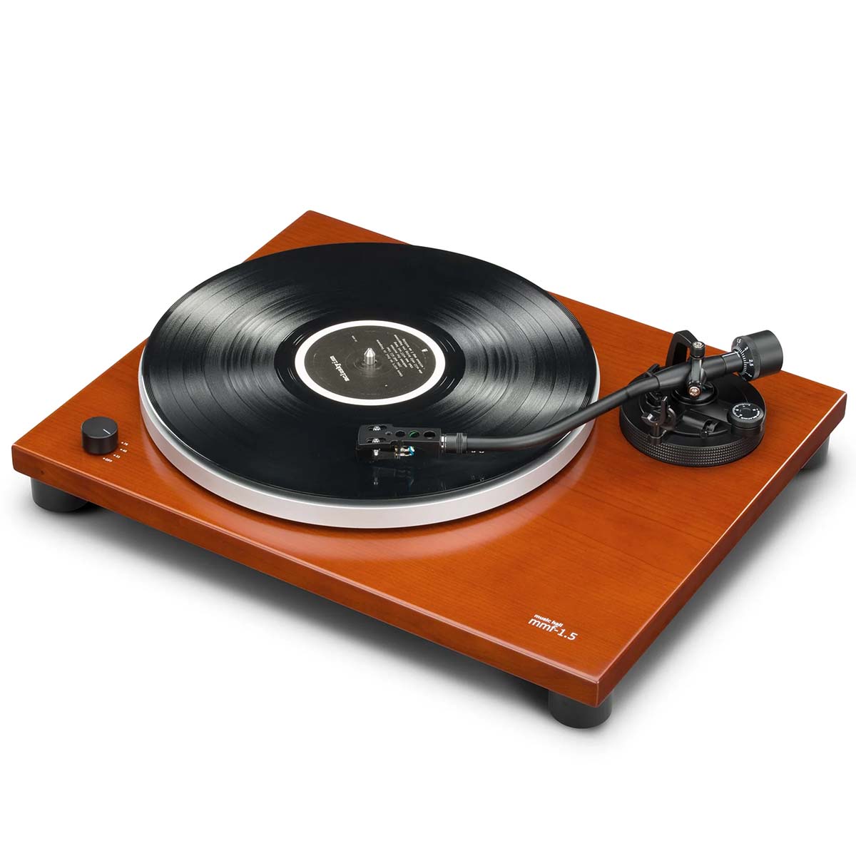 Music Hall MMF-1.5 Turntable - left angled view with record