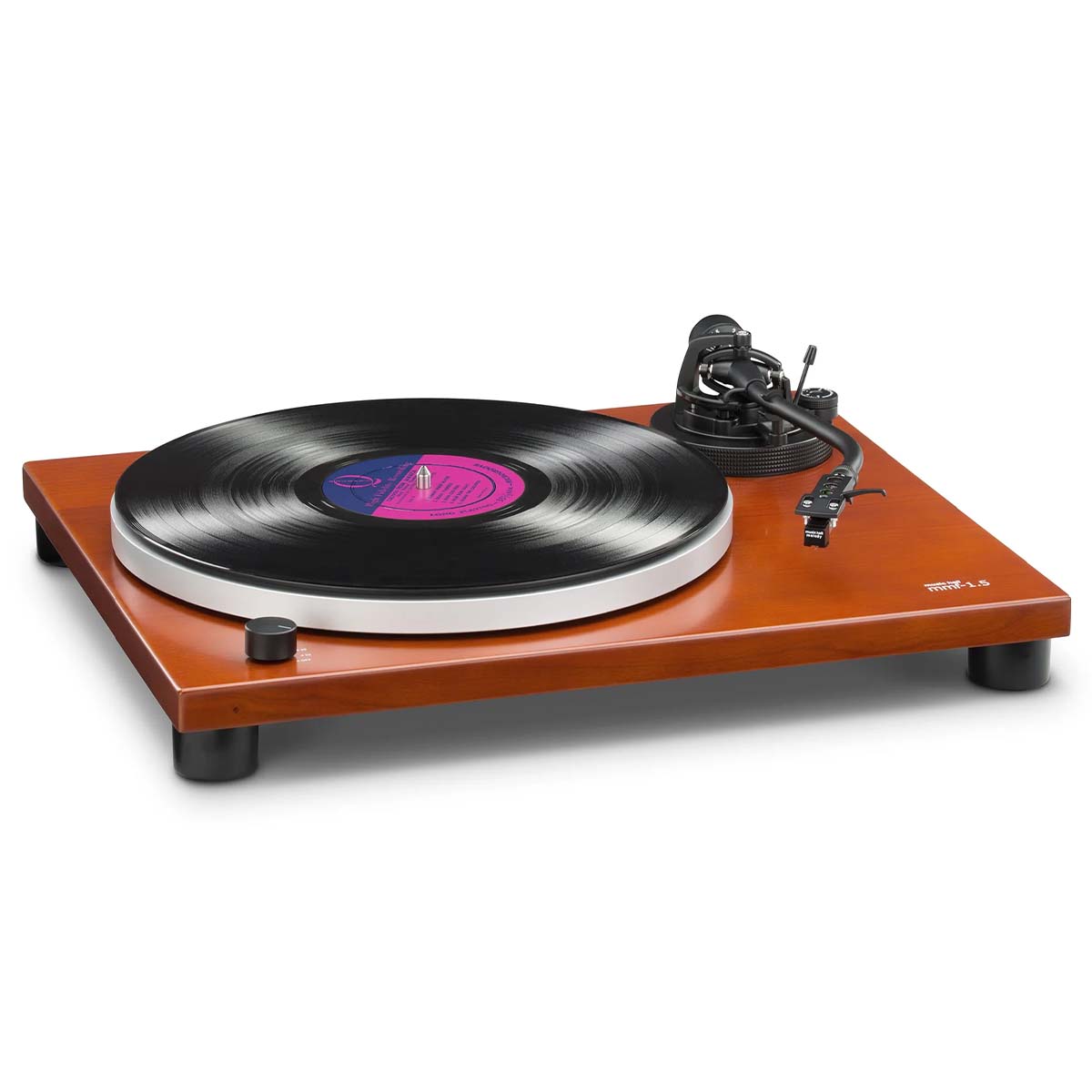 Music Hall MMF-1.5 Turntable - right angled view with record