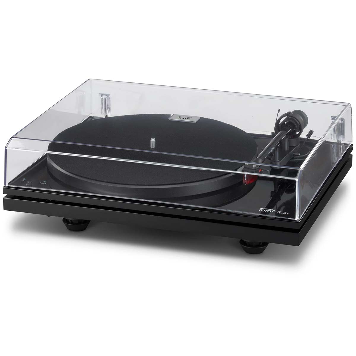 Music Hall MMF-3.3 Turntable - right angle side view with dust cover
