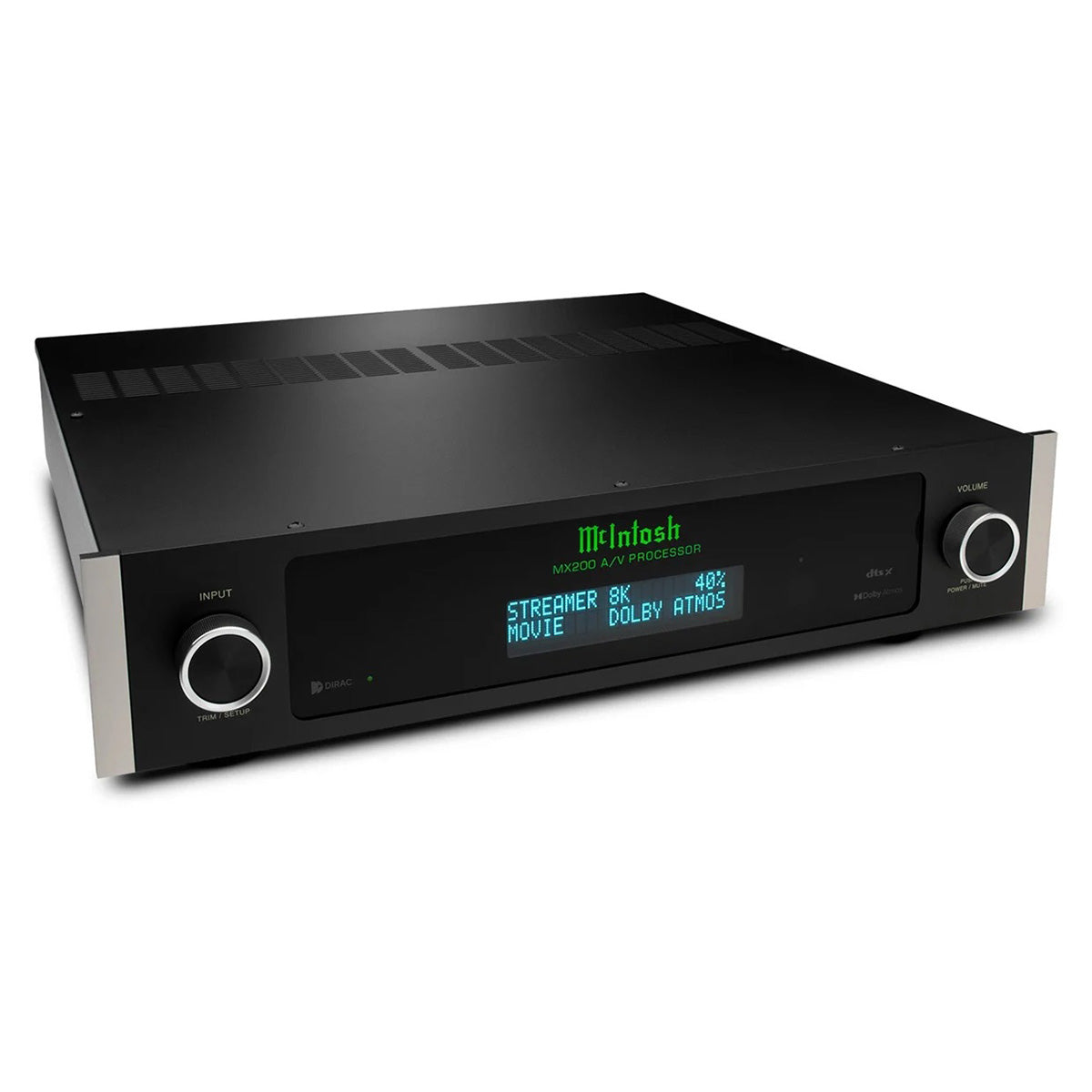 McIntosh MX200 A/V Processor - black - front view angled down and right
