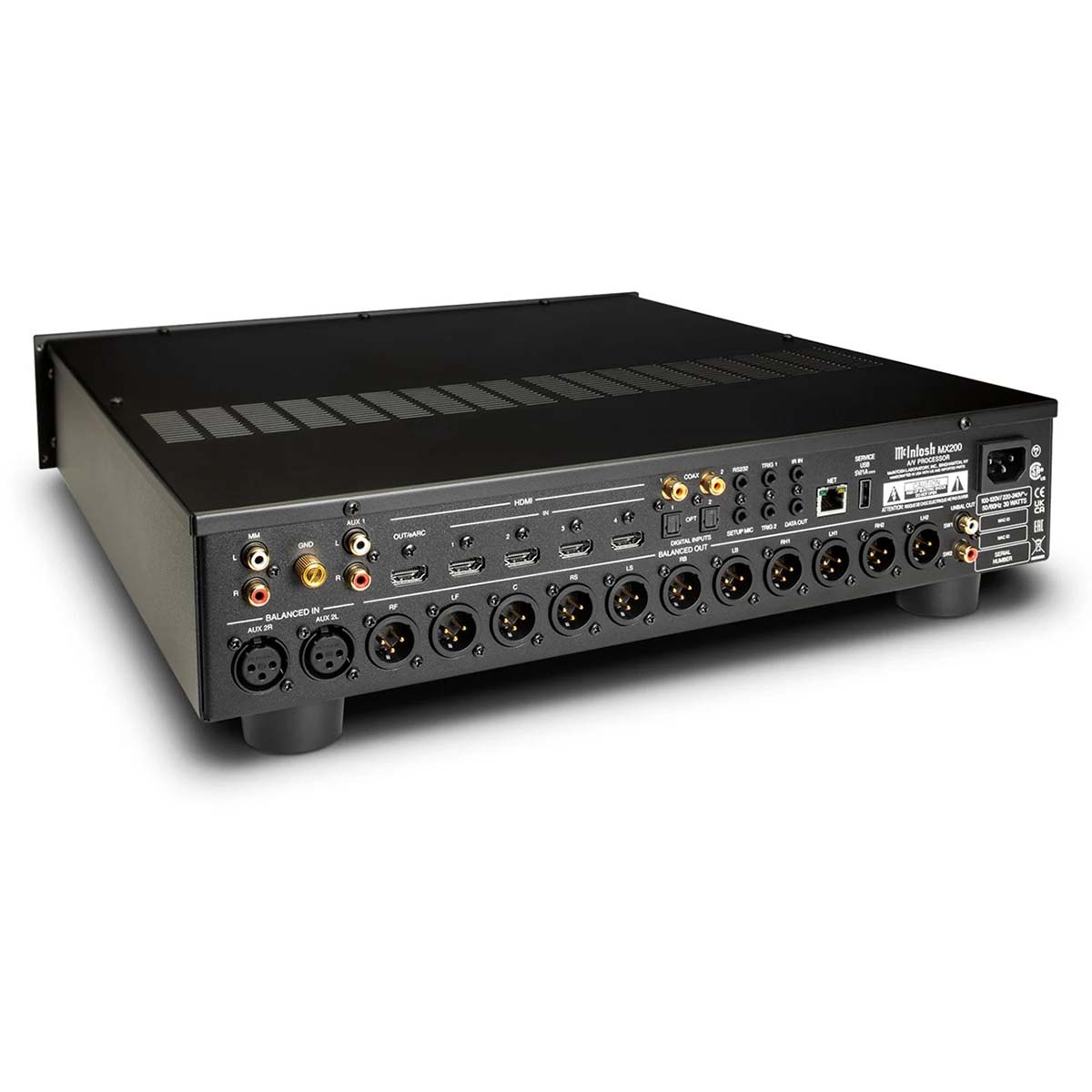 McIntosh MX200 A/V Processor - black - rear view angled down and right