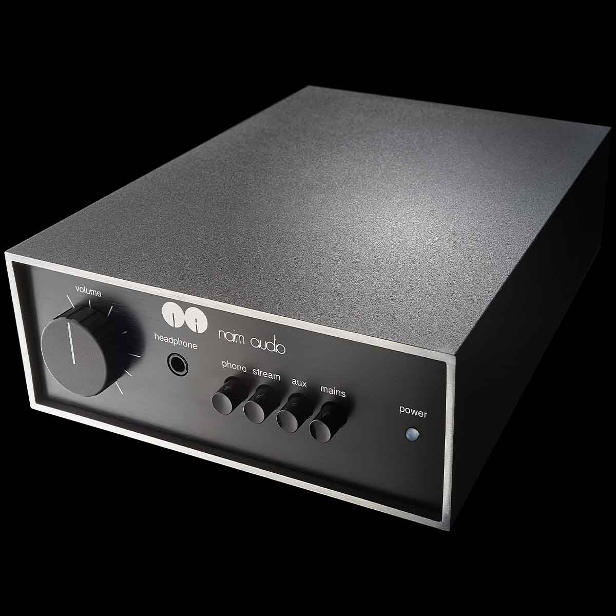 Naim NAIT 50 Limited Edition Integrated Amplifier angled front view on black background