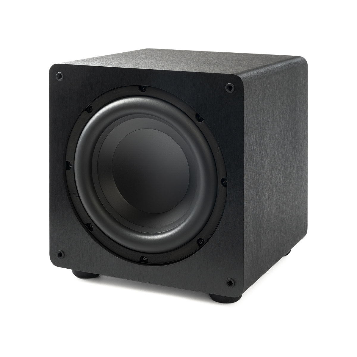 Paradigm Essentials Sub 10 Subwoofer - black three-quarter front view angled left without grille