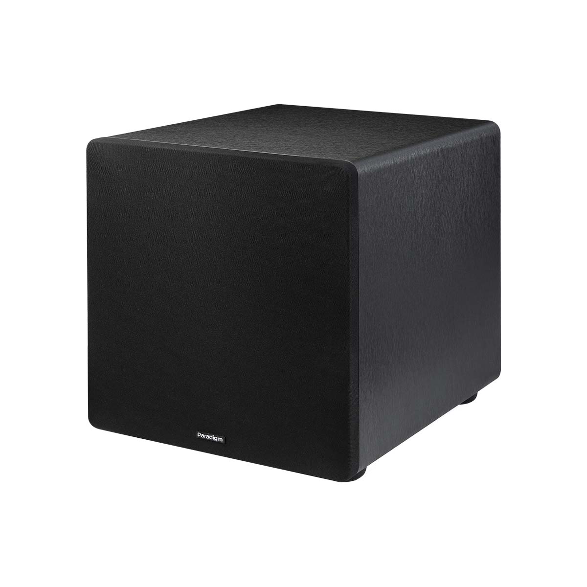 Paradigm Essentials Sub 12 Subwoofer - black three quarter front view with grille angled left