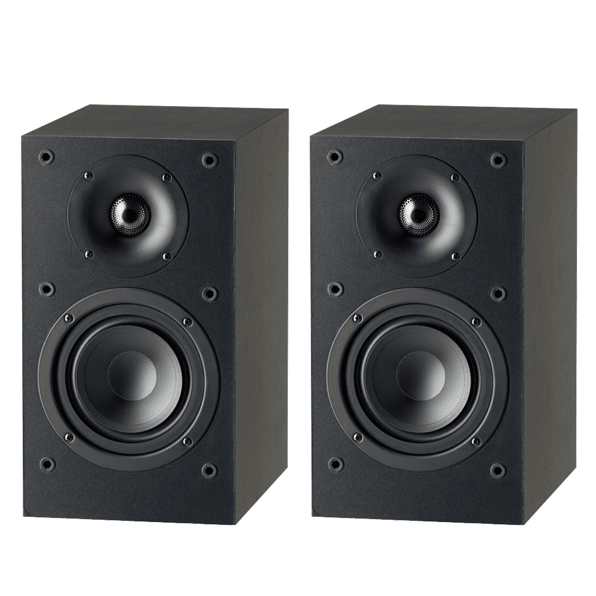 Front view of Paradigm SE Atom Bookshelf Speakers without grille - Black