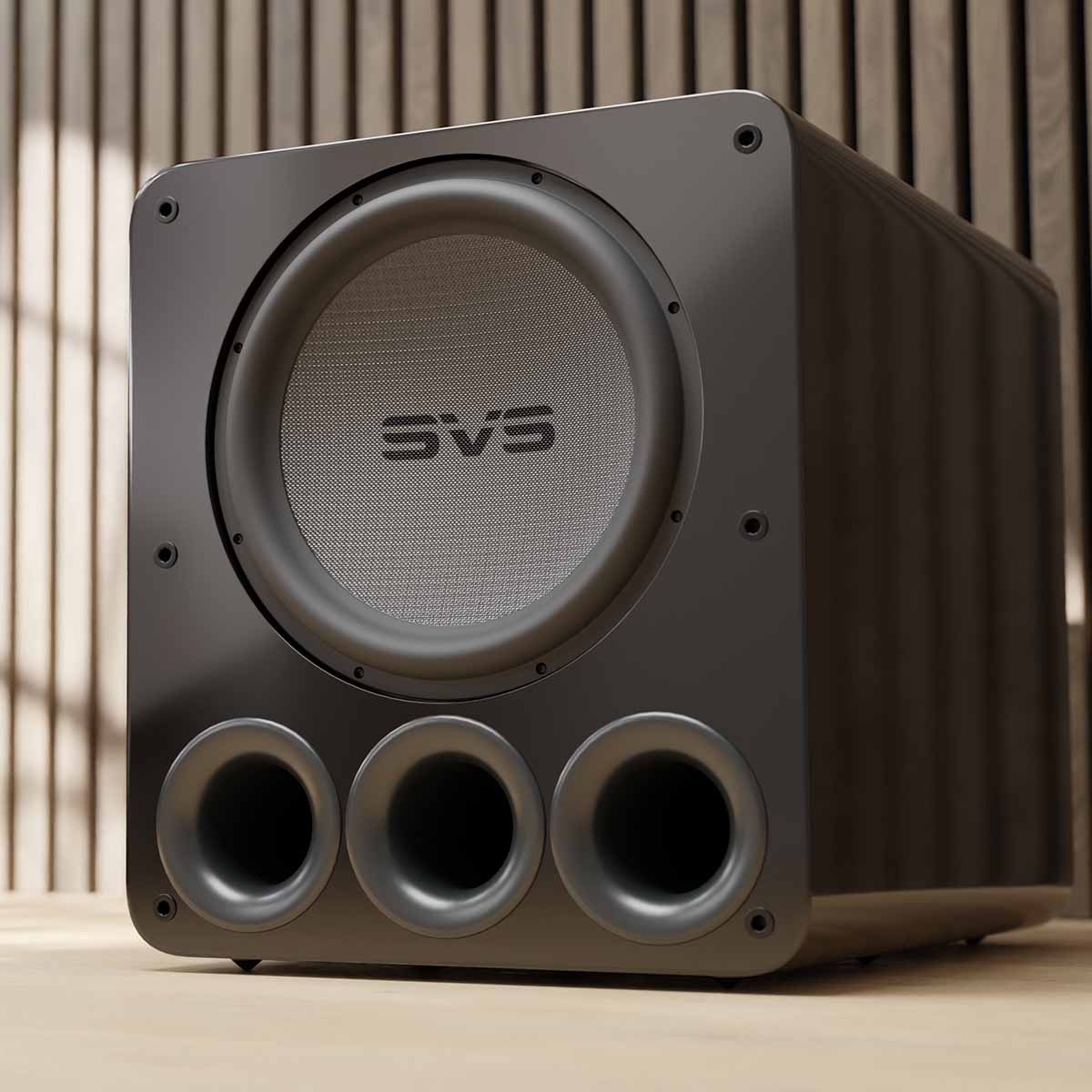 Lifestyle SVS PB-5000 R|Evolution 15-inch Subwoofer - Piano Gloss front view angled left