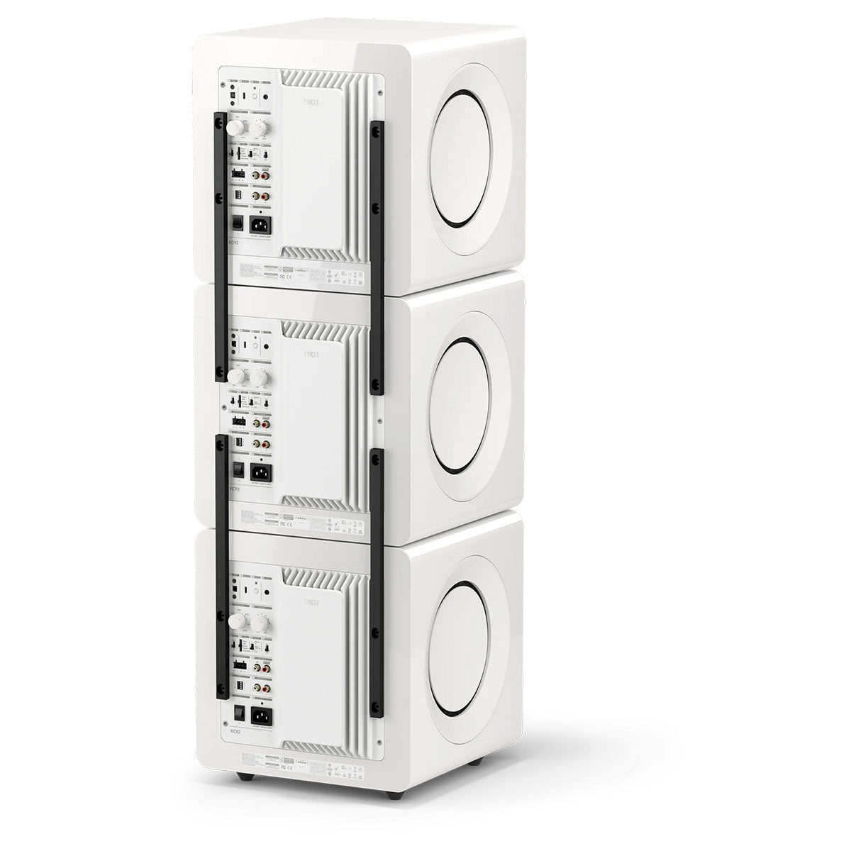 KEF KSK92 - right angle side view showing stand attached to three speakers