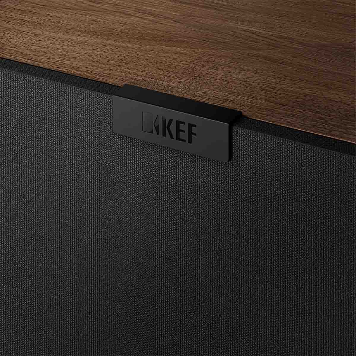 KEF Q6 Meta LCR Speakers - single walnut - zoomed view of grille