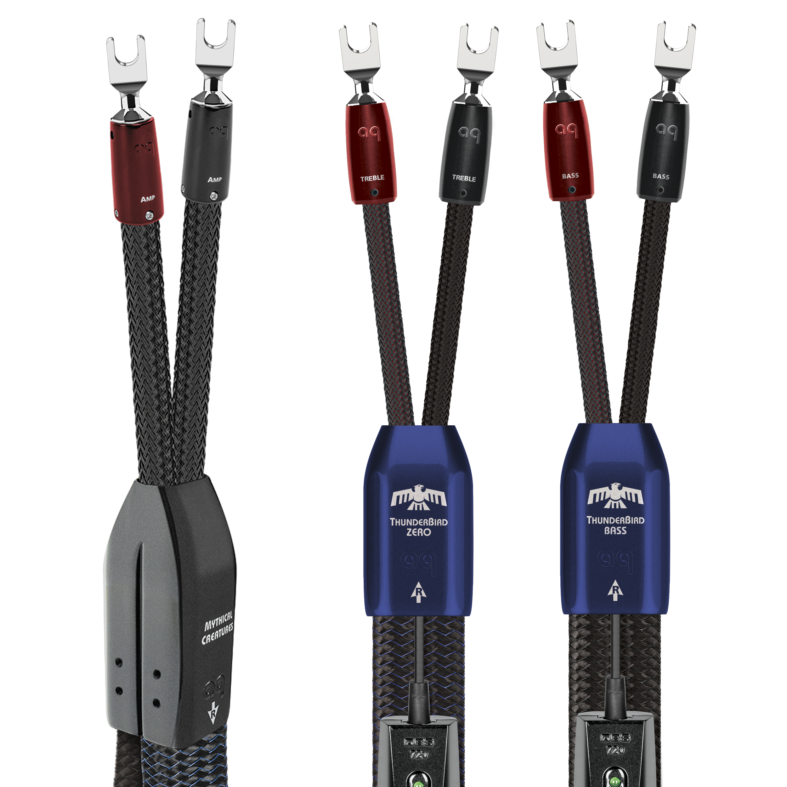 AudioQuest ThunderBird ZERO BiWire COMBO Speaker Cable w/ ZERO for Treble & BASS for Bass - front view