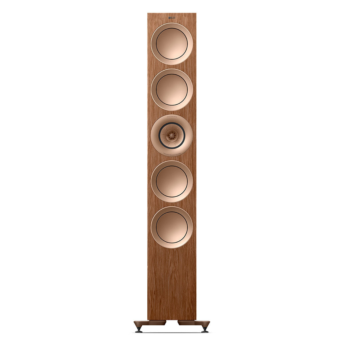 KEF R11 Meta Tower Speaker - walnut front view without grille