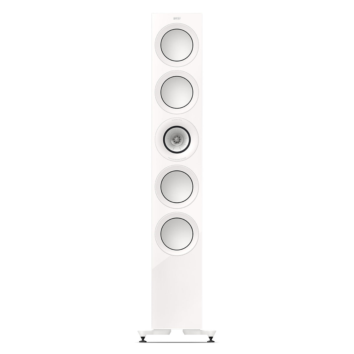 KEF R11 Meta Tower Speaker - white front view without grille