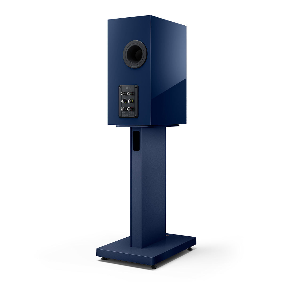 KEF R3 Meta Bookshelf Speakers - blue angled rear view on S3 Stand
