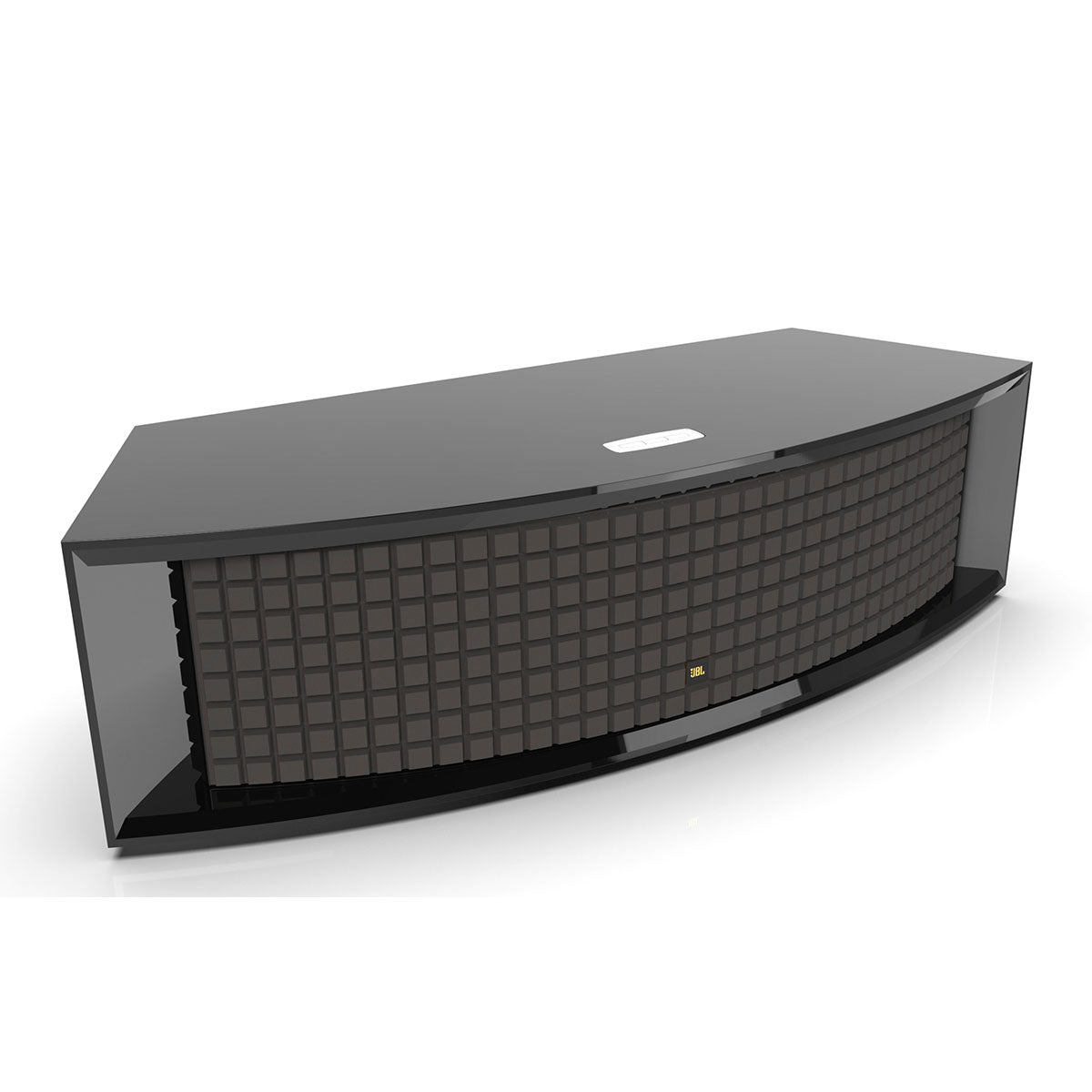 JBL L75 Music System - Limited Edition Gloss Black angled front view with grille