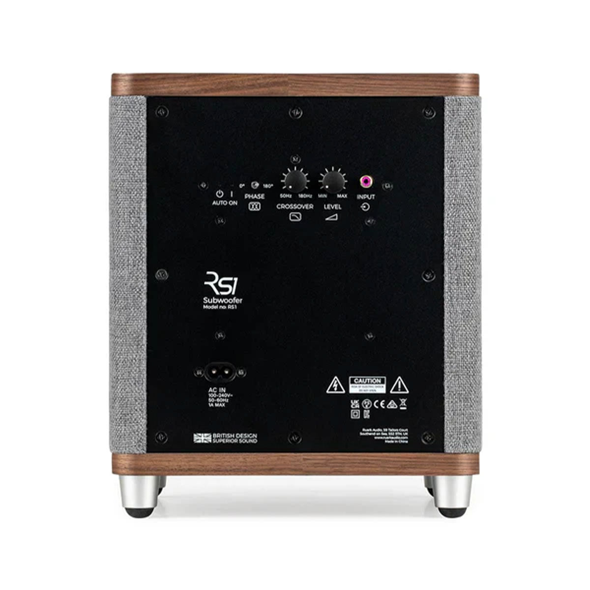 Ruark Audio RS1 Powered Subwoofer - walnut/grey - rear components view